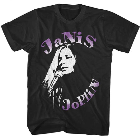 Janis Joplin - Janis On The Mic - Black t-shirt