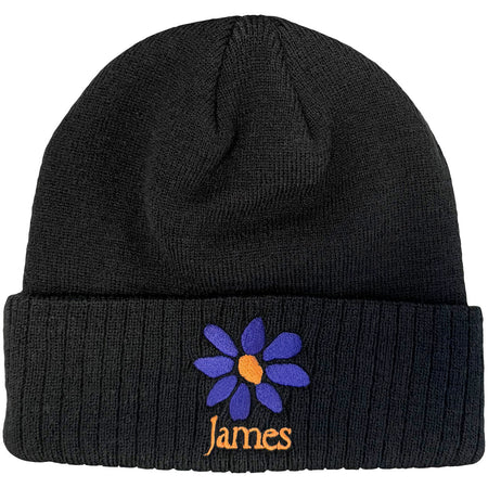 James - Purple Logo Orange Daisy - Embroidered - Black OSFA Beanie Ski Cap