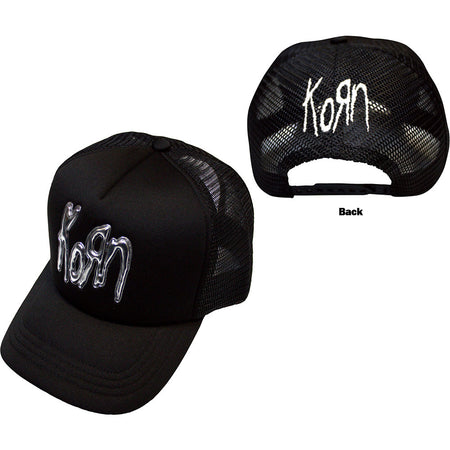 Korn - Sonic Silver Logo- Black OSFA Meshback Baseball Cap