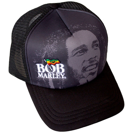 Bob Marley- Logo & Face - Black OSFA Mesh Trucker Baseball Cap