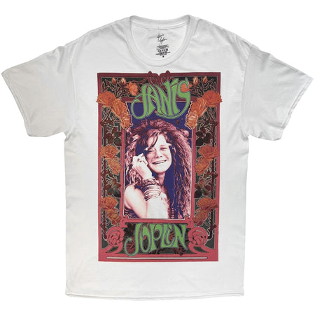Janis Joplin - Rose Border - White t-shirt