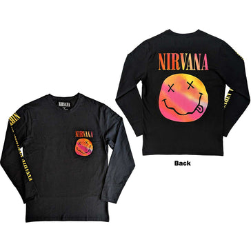 Nirvana - Gradient Happy Face- Long Sleeve Black t-shirt