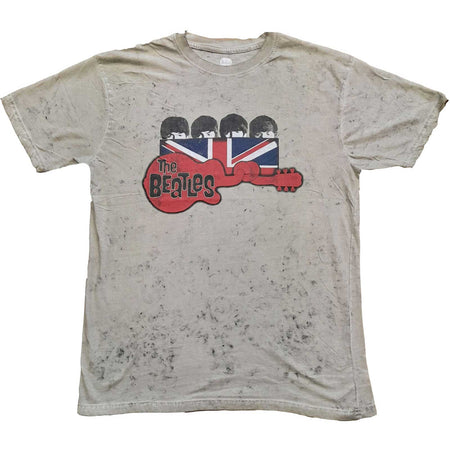 The Beatles -  Guitar & Flag-Dip Dye - Sand t-shirt
