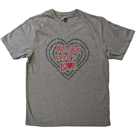 The Beatles - All You Need Is Love Heart - Grey T-shirt