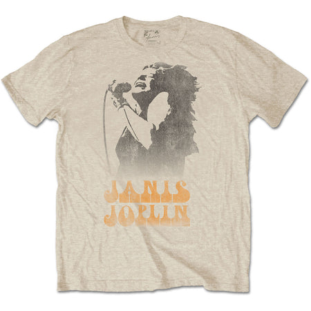 Janis Joplin - Working The Mic - Sand t-shirt