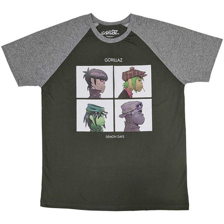 Gorillaz - Demon Days - Khaki Green & Grey Raglan t-shirt
