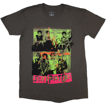 Sex Pistols - Band Green Montage - Charcoal Grey t-shirt