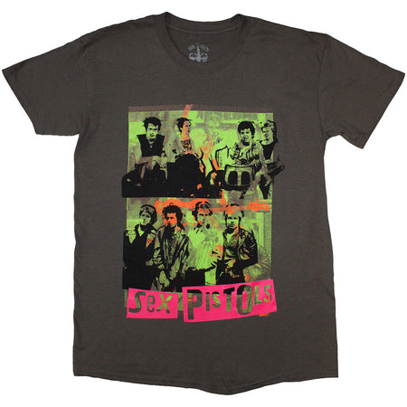 Sex Pistols - Band Green Montage - Charcoal Grey t-shirt