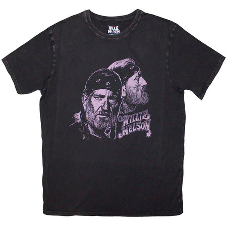Willie Nelson - Purple Graphic - Stone Washed Black T-shirt