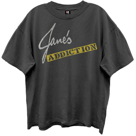 Jane's Addiction - Logo Collage - Black Enzyme Wash Retro Style t-shirt