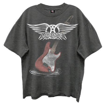Aerosmith - Guitar Wings - Black Enzyme Wash Retro Style t-shirt