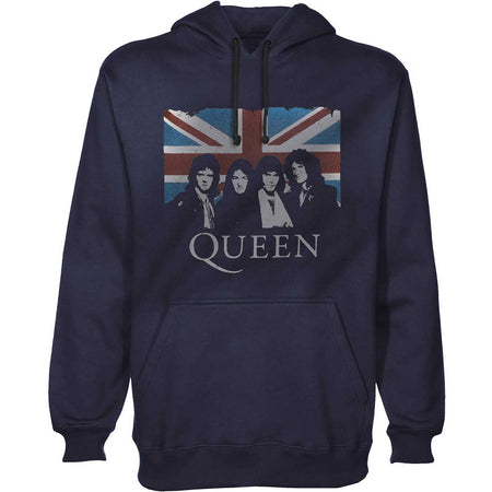 Queen -Union Jack - Pullover Navy Blue Hooded Sweatshirt