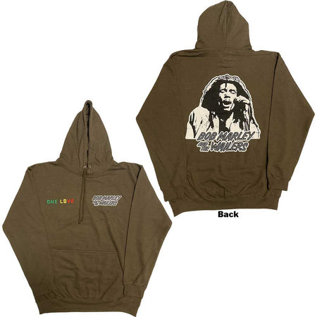 Bob Marley - One Love Wailers Mic Photo - Pullover Green Hooded Sweatshirt