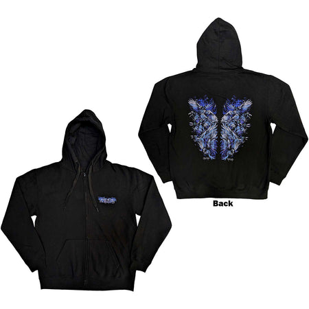 Bring Me The Horizon-Blue Crow Wings-Zip Black Hooded Sweatshirt