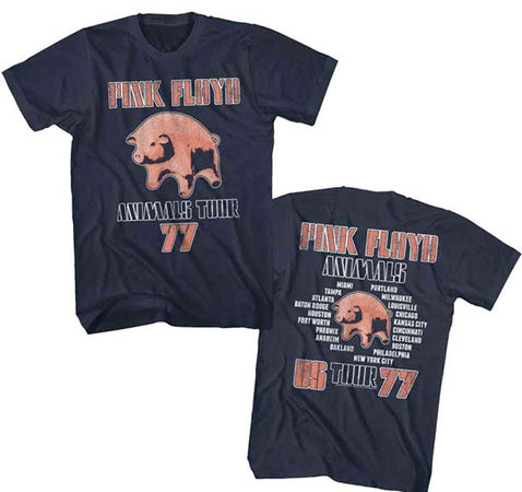 Pink Floyd-Animals Tour 77  with backprint - Navy t-shirt
