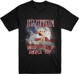 Led Zeppelin -  USA 1977 with Flag - Black T-shirt