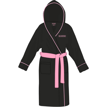 BlackPink- Logo with Backprint - Black Hooded Fleece Bathrobe