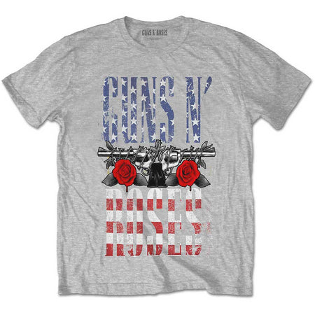 Guns N Roses - US Flag in Logo - Heather Grey t-shirt