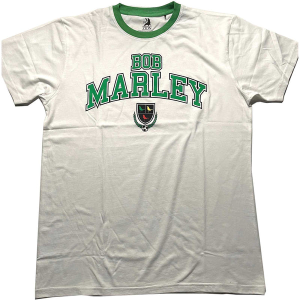 Bob Marley Collegiate Crest White Ringer tshirt burning airlines