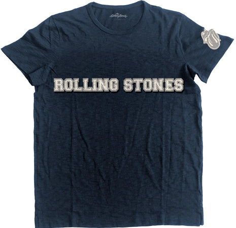 The Rolling Stones- Logo and Tongue Applique - Navy Blue Slab Cotton T-shirt