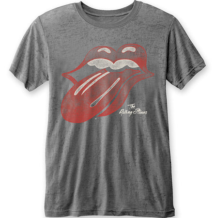 The Rolling Stones-Vintage Tongue - Charcoal Grey Burnout Fashion T-shirt