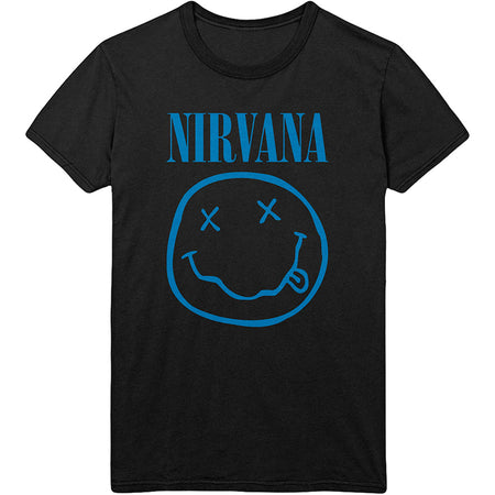 Nirvana - Kurt Cobain-Blue Smiley - Black t-shirt