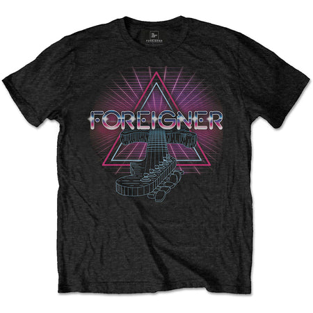 Foreigner - Neon Guitar - Black T-shirt