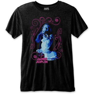 Janis Joplin - Floral Frame - Black t-shirt
