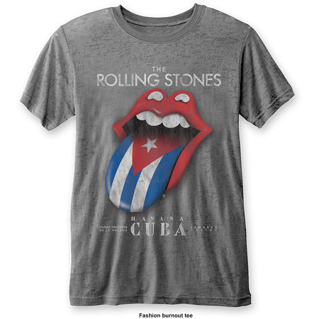 The Rolling Stones-Havana Cuba - Charcoal Grey Burnout Fashion T-shirt