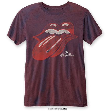 The Rolling Stones-Vintage Tongue-Navy & Red 2 Tone Burnout Fashion T-shirt