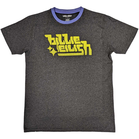 Billie Eilish - Neon Green Logo - Charcoal Grey Ringer t-shirt