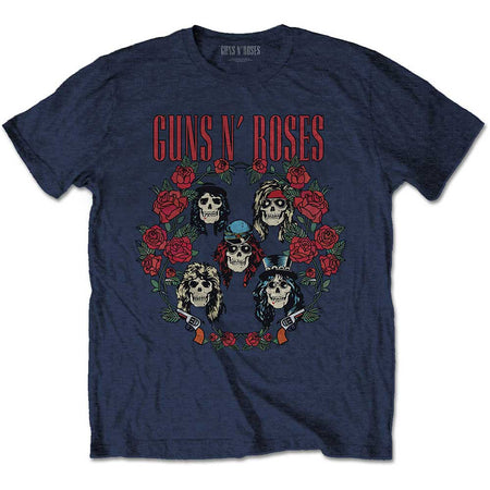 Guns N Roses -Skulls Wreath - Navy Blue t-shirt