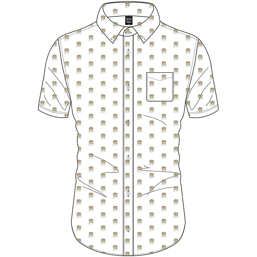 Queen - Crest Pattern Logo - Casual Button Down White Shirt