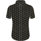 Queen - Crest Pattern Logo - Casual Button Down Black Shirt