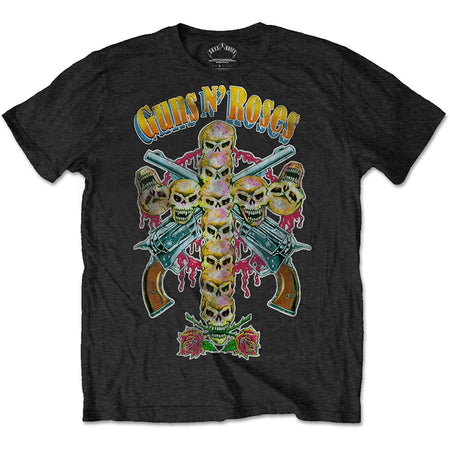 Guns N Roses - Skull Cross-Retro 80's - Black t-shirt