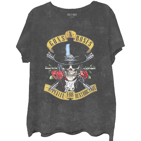 Guns N Roses -Appetite Washed-Dip Dye/Mineral Wash Black - Black t-shirt