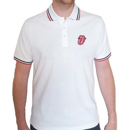 The Rolling Stones - Embroidered Classic Tongue Logo - White Polo Shirt