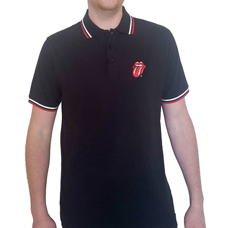 The Rolling Stones - Embroidered Classic Tongue Logo - Black Polo Shirt