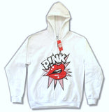 Pink - Lips-Pop Art Design - White Zip up Hooded Sweatshirt