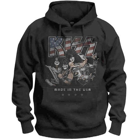 Kiss - Made In The USA - Pullover Black Hooded Sweatshirt