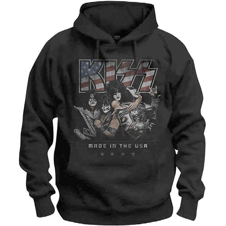 Kiss - Made In The USA - Pullover Black Hooded Sweatshirt