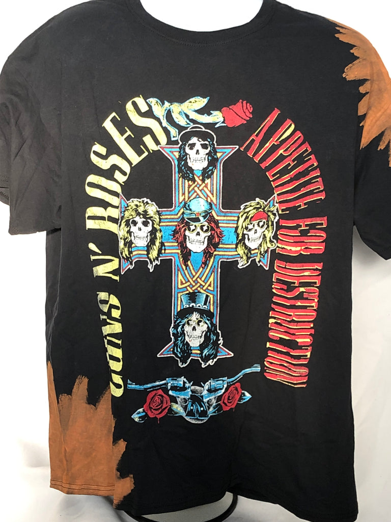 Guns N Roses - Skull Cross-Bleach Dye  - Black t-shirt