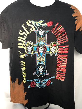 Guns N Roses - Skull Cross-Bleach Dye  - Black t-shirt