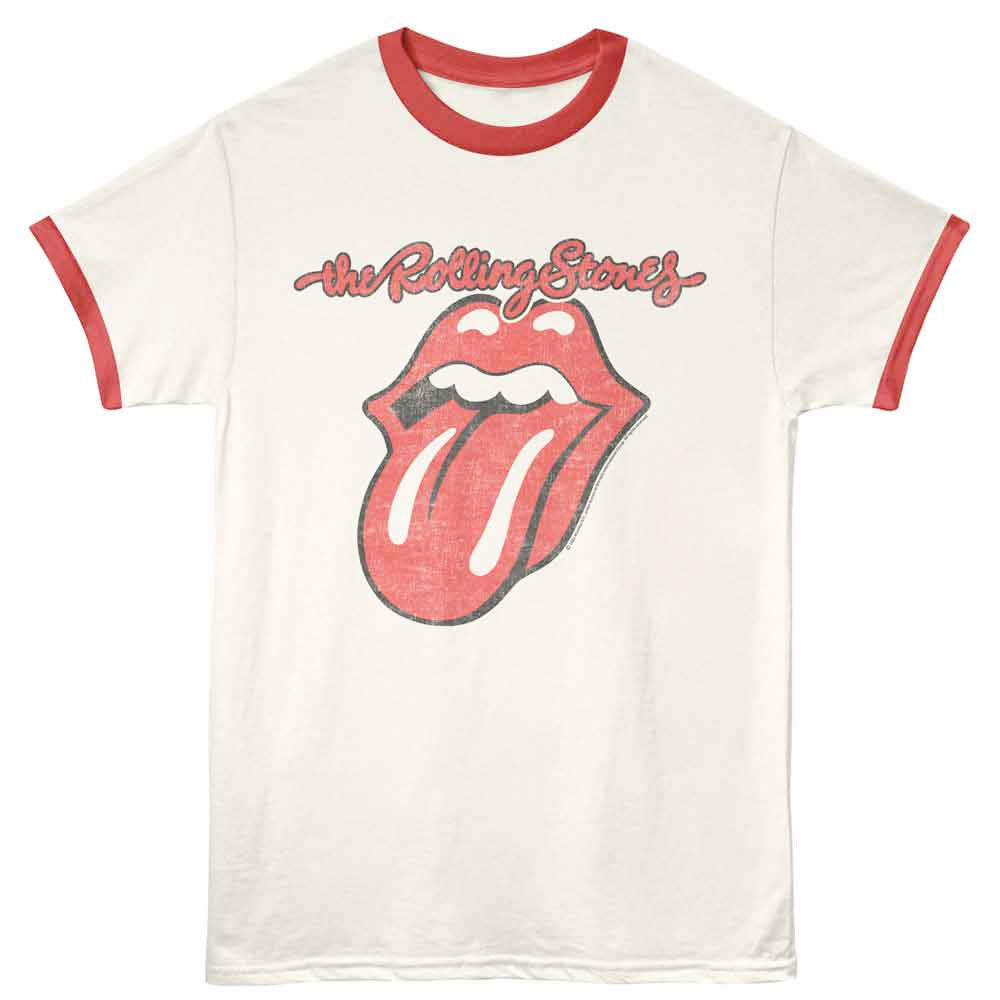 Rolling Stones - Tongue Logo - Vintage White & Rio Red Ringer t-shirt