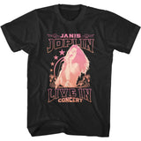 Janis Joplin - Live In Concert Stars - Black  t-shirt