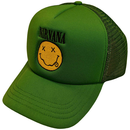 Nirvana - Logo & Smiley - OSFA Green Mesh Back Trucker Baseball Cap