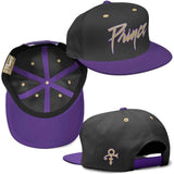 Prince - Gold Logo & Symbol - Purple & Black  Snap Back Baseball Cap