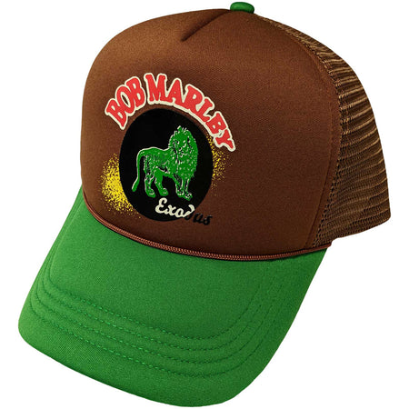 Bob Marley-Exodues Lion - Brown & Green OSFA Mesh Trucker Baseball Cap