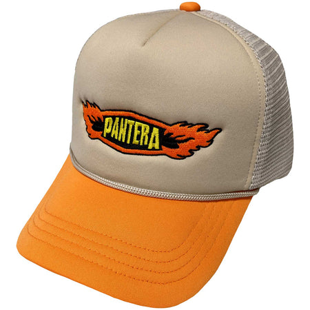 Pantera - Flames Logo - OSFA Sand & Orange Mesh Back Trucker Baseball Cap