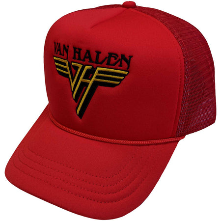 Van Halen-Text & Yellow Logo - OSFA Red Mesh Back Trucker Baseball Cap